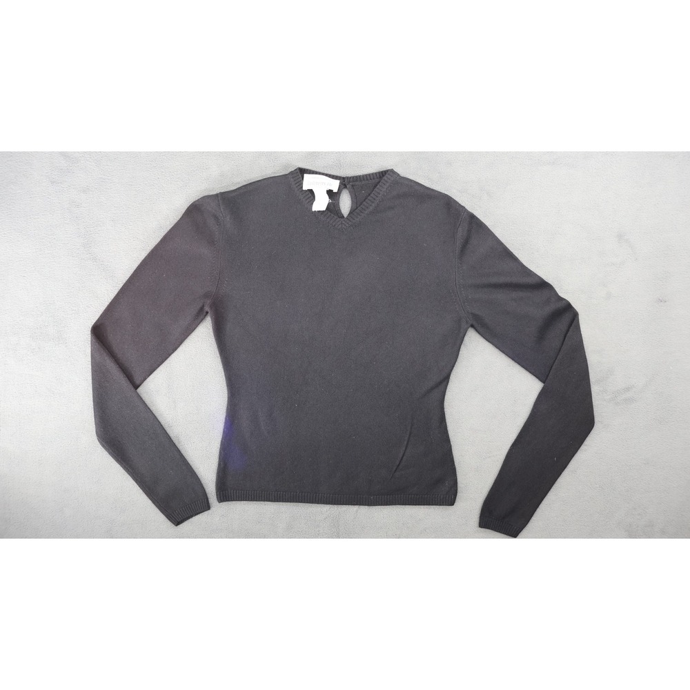 Vintage Cashmeres. Ffe Black Knit Long Sleeve Top with Keyhole Detail
